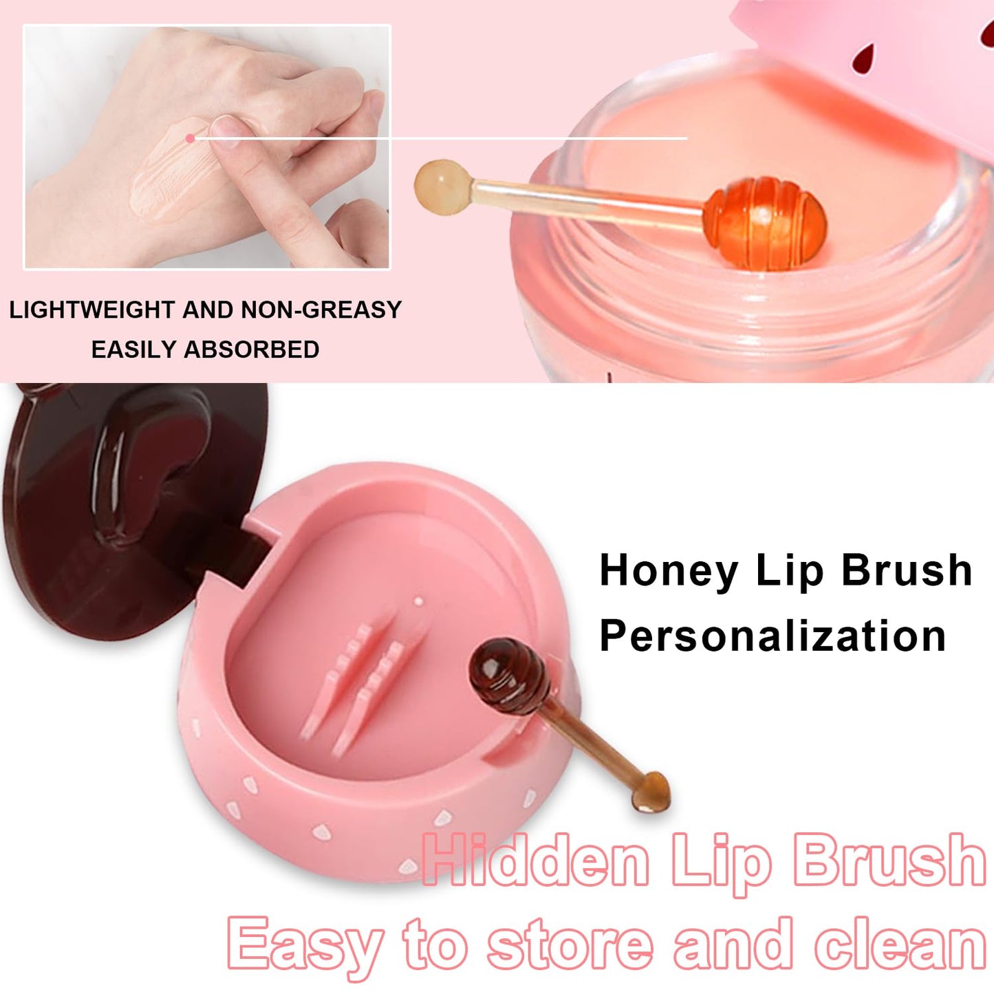 3Pcs Lip Balm Honey Pot with Stick, Honey Strawberry Apple Moisturizing and Hydrating Sleeping Lip Mask, Day and Night Repair and Care, Improve Lip Color, Reduce Lip Lines (SET A)