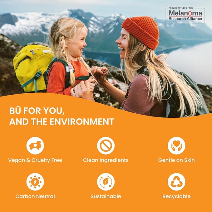 BU SPF 50 Kids Sunscreen Spray for Face and Body, Non Aerosol Spray, TSA Travel Size Sunscreen, Clear, Non Greasy, Water Resistant, Oil Free, Fragrance Free 1 oz