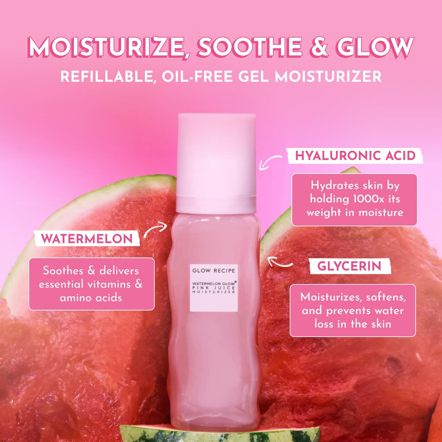 Glow Recipe Pink Juice Water Gel Face Moisturizer for Women, Men & Teens - Hydrating Hyaluronic Acid, Radiance Boosting, Non-Comedogenic, Oil-Free, Long-Lasting Korean Skin Care for Oily Skin (50ml)