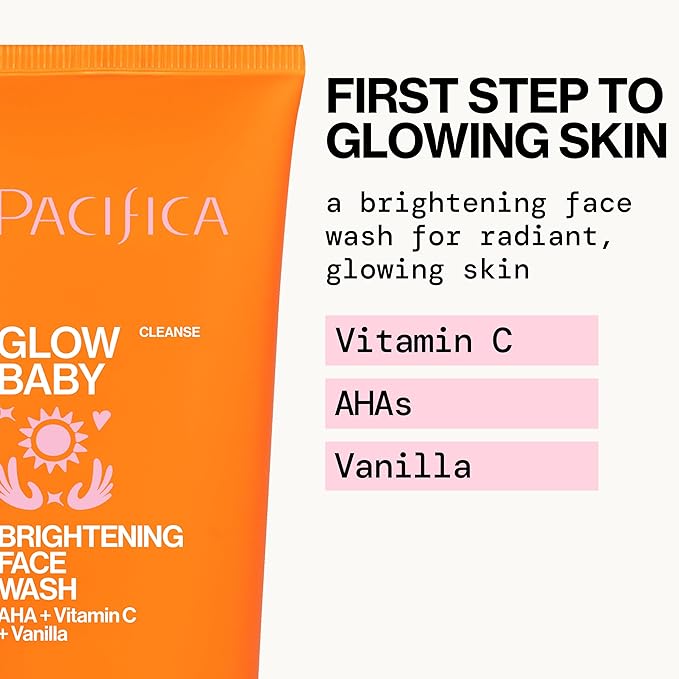 Pacifica Beauty Glow Baby Brightening Face Wash & Enzyme Face Scrub Set, Skincare, Vitamin C, Glycolic Acid, Vitamin E, Facial Cleanser, Exfoliator, Skin Care, Vegan, 5 fl oz and 4 fl oz (Set of 2)