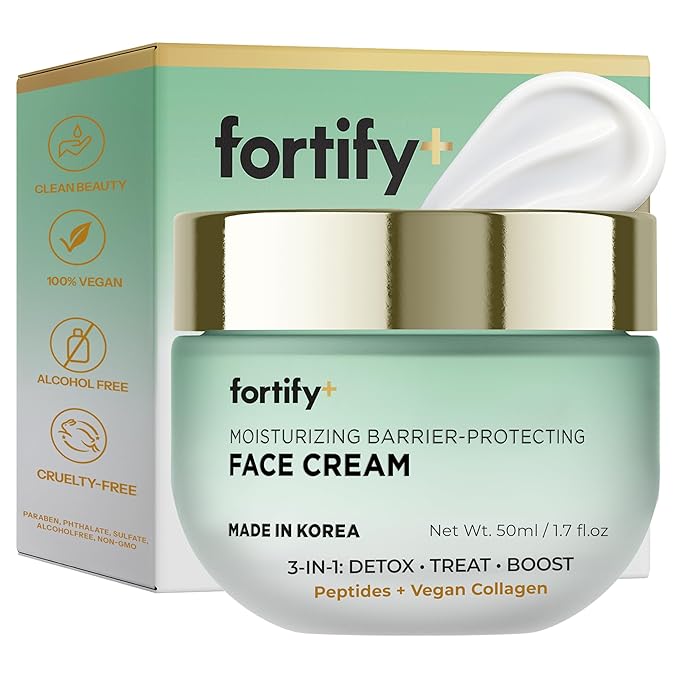 Face Moisturizer with Peptides & Collagen - 3-in-1: Detox, Treat, Boost - Moisturizing + Barrier Protecting - Dermatologist Tested, Clean Beauty, Anti-Aging Korean Skin care - 1.7oz