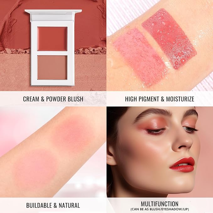 Coral Blush for Cheeks, Highly Pigmented Powder Cream Free (07#)