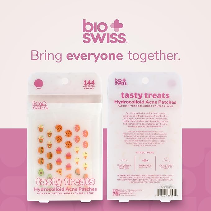 BioSwiss Pimple Patches, Tasty Treats Shaped Acne Patch for Zits and Blemishes, Hydrocolloid Spot Stickers for Face and Skin, 144 Count