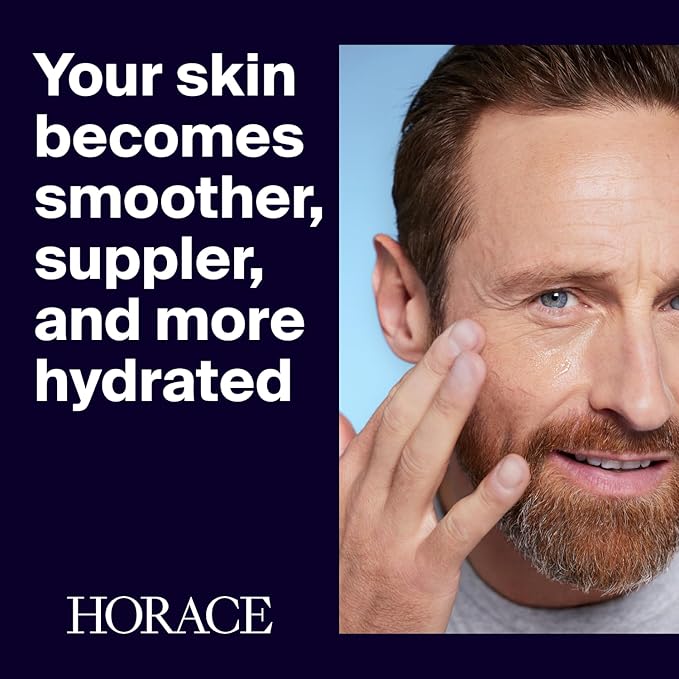 HORACE Face Firming Gel for Men – Lightweight Anti-Aging Gel Reduces Fine Lines & Wrinkles – 95% Organic & Natural Ingredients – No Silicones or Mineral Oils – For All Skin Types – Amber Scent – 30 ml