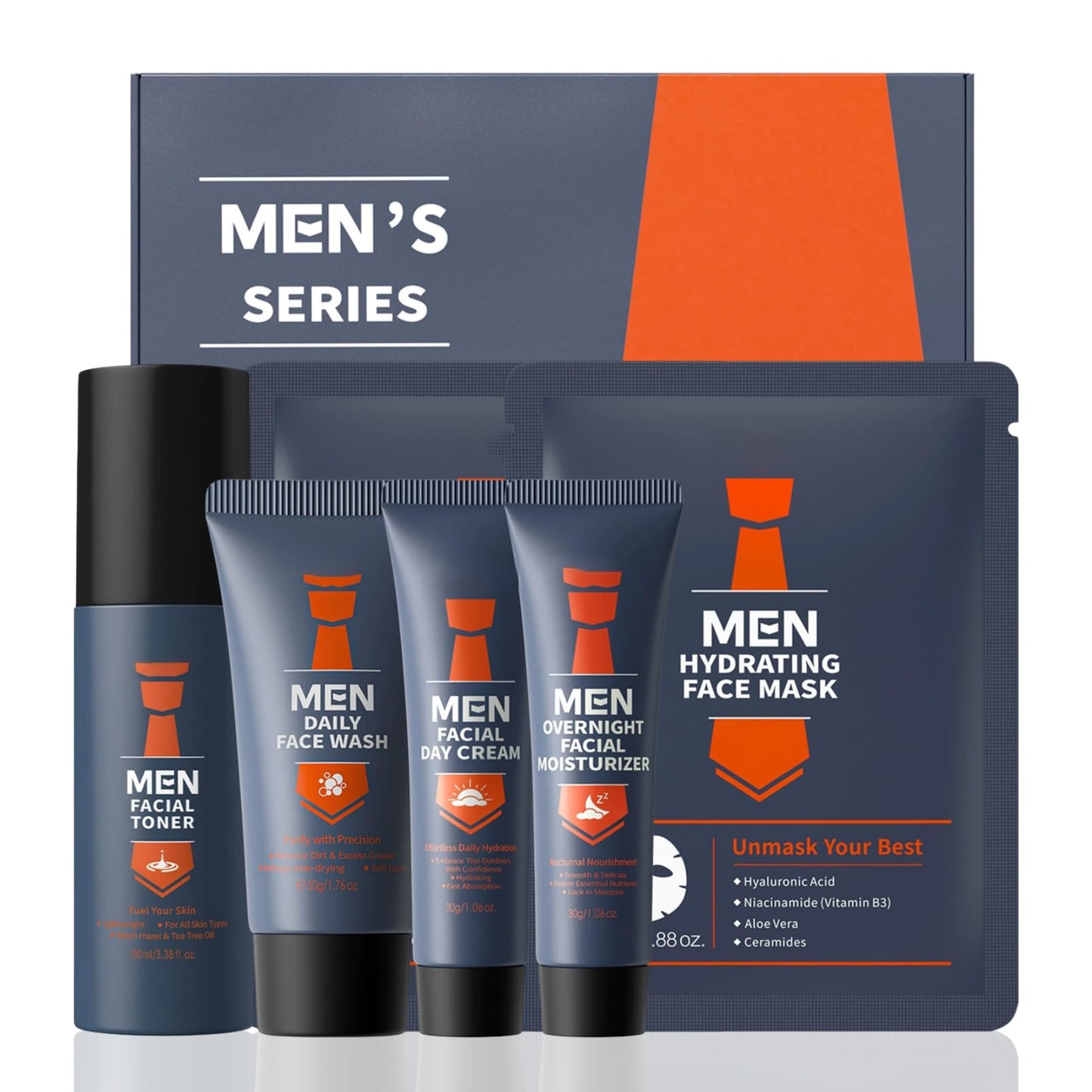 Skin Care for Men Hydrate, Anti-Aging Mens Facial Care Kit - Daily Men’s Skin Care Kit for Sensitive Skin & Dryness Protection | Mens Christmas Gifts Stocking Stuffers for Boyfriend Dad Husband 6Pcs