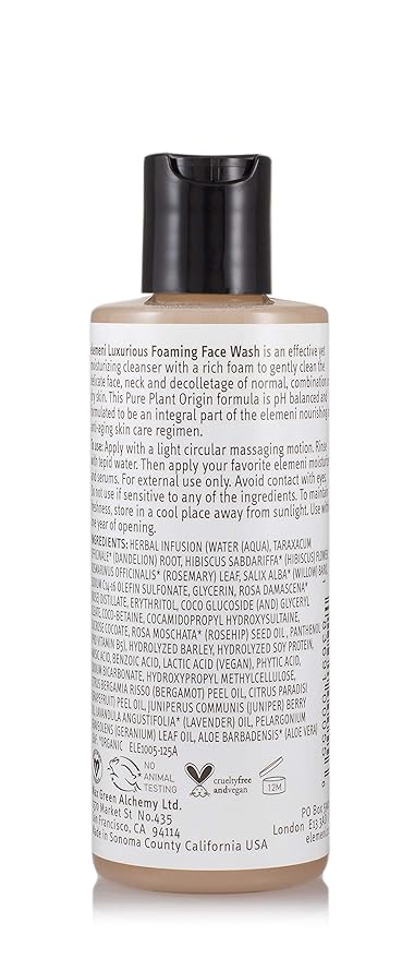 Max Green Alchemy elemeni Luxurious Foaming Face Wash - 4.2 Fl Oz Bottle - Gentle, Facial Cleanser, pH Balanced, Creamy Foam, Removes Dirt and Impurities, Lactic Acid Moisturizes, Vegan