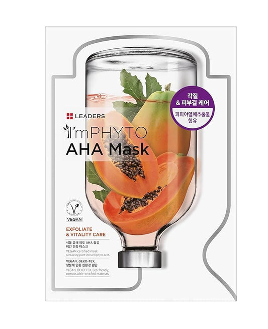 I'MPHYTO Leaders Facial Mask 10 Sheet AHA Vegan Mask | Exfoliating& Vitality Skin Care | Plant-Derived Ingredients | Papaya Fruit Extract | Certified Vegan | Natural Cellulose Sheet