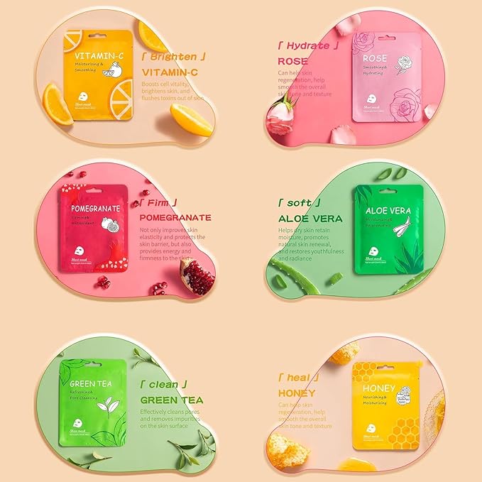 12 Pack Collagen Face Masks Skincare Bulk,Hydrating Spa Face Mask for Sensitive Skin,Sheet Mask for Skin Care, Facial Mask Sets Gifts for Women/Teen Girls/Kids