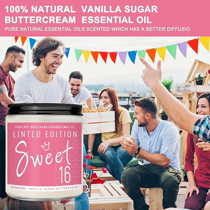 16th Birthday Gifts for Women, Perfect Birthday Present, Funny Presents for Mom, Friends, Wife, Sister, 7oz Vanilla Cream-Scented Candle