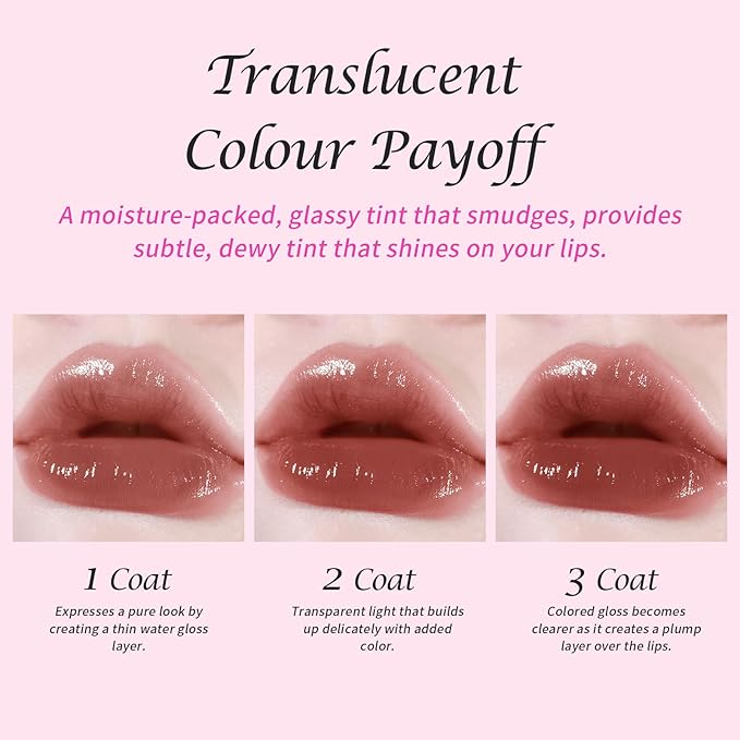 KIMUSE Gleamy Gloss Lip Stain Set, Long-lasting Lightweight Glow Lip Tint, Non-sticky Moisturizing Juicy & Glossy Finish