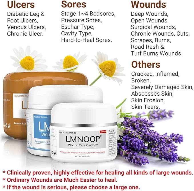 LMNOOP® Bed Sore Ointment, Wound Healing Cream Skin Repair Treatment Infection Protection First Aid Ointment for Bedsores & Pressure Sores Diabetic Venous Foot & Leg Ulcer Burns Cuts