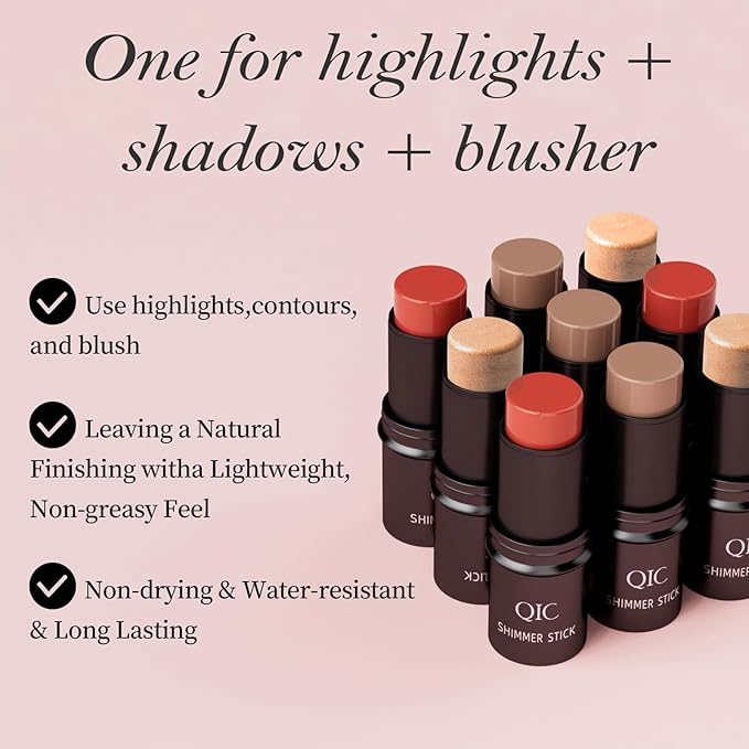 3 Pcs Contour Highlighter Stick Cream Blush for Set（Send brushes）