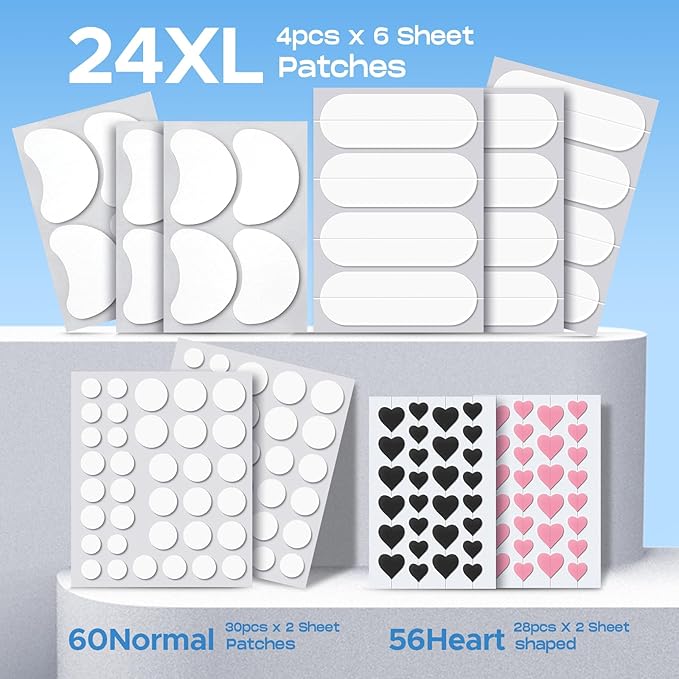 LitBear Acne Pimple Patch, 8 Sizes 140 Pcs Hydrocolloid Acne Patches with Storage Box, 24 XL Pimple Patches for Face, Chin, Nose, 4 Shapes Zits Patches for Blemish, dots with Tea Tree Oil & Cenrella