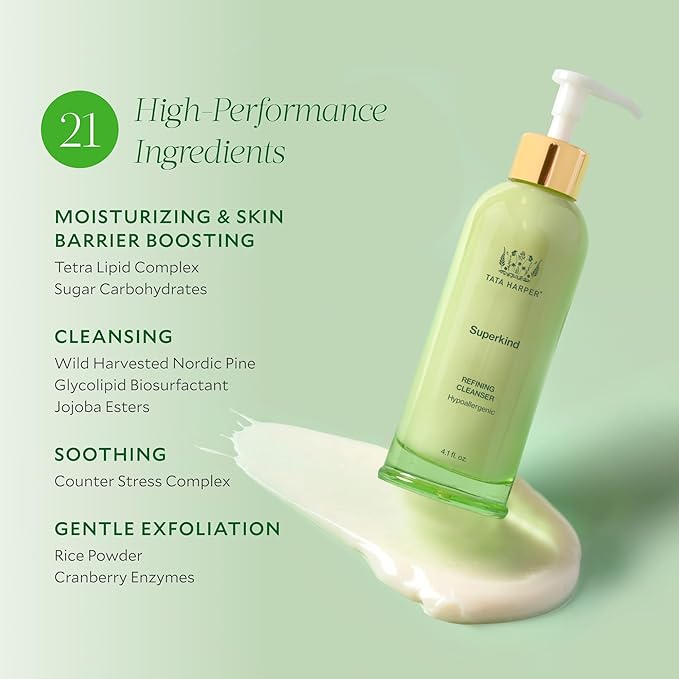 Tata Harper Superkind Refining Cleanser, Gentle Exfoliating Cleanser for Sensitive Skin, Hypoallergenic Skincare, Fragrance Free, Natural Skincare, Dermatologist Tested, Vegan, 125ml