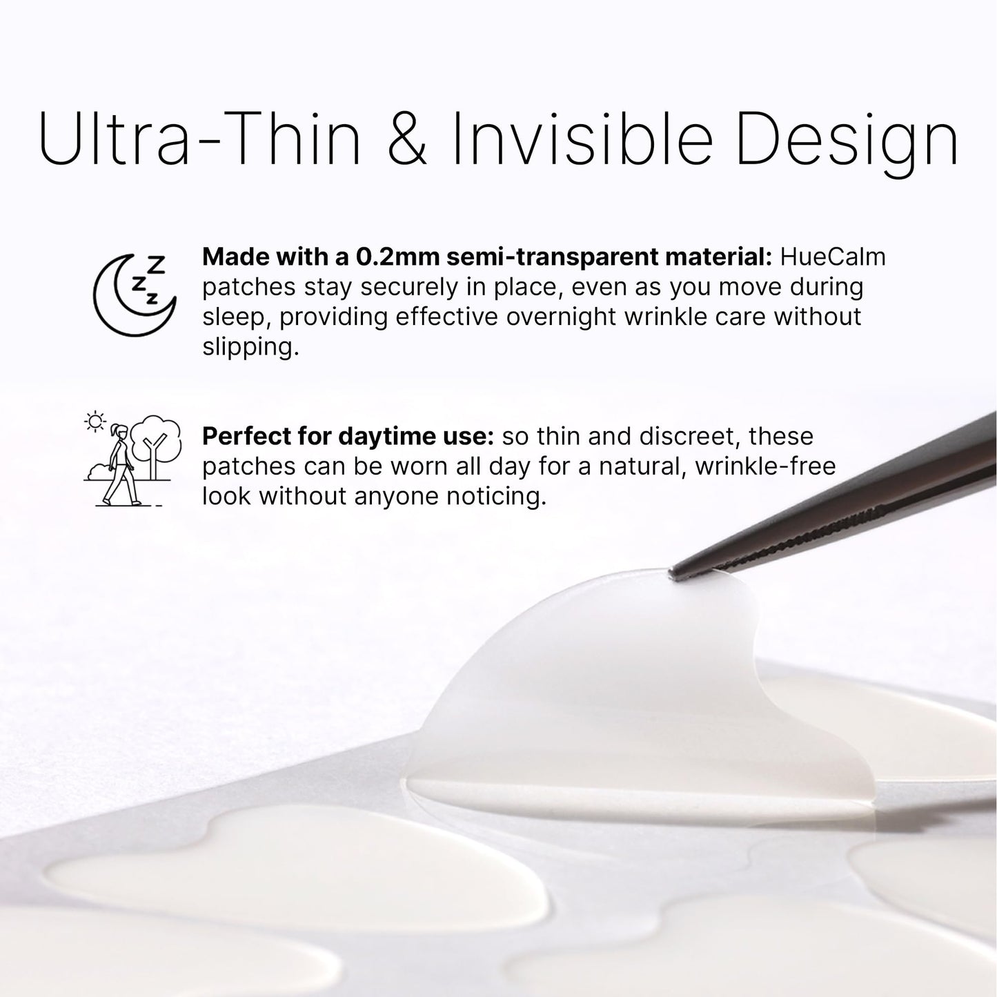 HUECALM Anti-Wrinkle Patches Face Lifting with Hydrolyzed Collagen–Invisible Forehead, Eye, Smile Line Anti-Wrinkle Tape, K-Beauty Overnight Korean Skincare for Women–Facial Self Care (48 Patches-2PK)