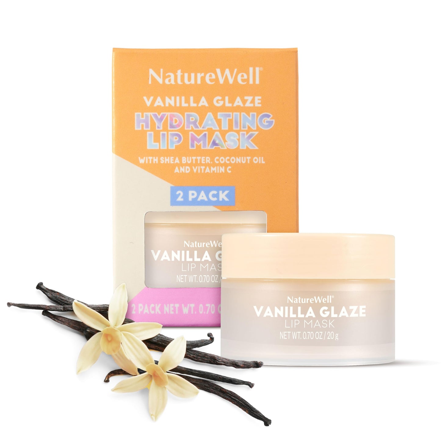 NATURE WELL Vanilla Glaze Hydrating Lip Mask For A Softer, Smoother, Plumper Pout, Nourish & Moisturize Dry Cracked Lips, Made With Shea Butter & Vitamin C, Clean Formula, 0.70 Ounce Each (Pack of 2)