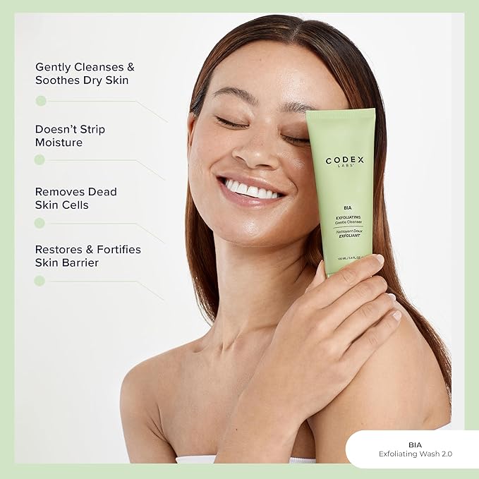 Bia Exfoliating Face Wash 2.0 - Gentle Facial Cleanser for Women, Dry & Sensitive Skin - Vegan Face Cleanser with Jojoba & Milk Thistle, All Skin Types, Cruelty-Free Skincare (3.4oz)