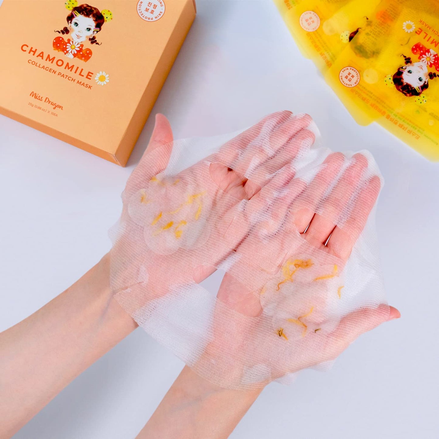 miss dragon Chamomile Collagen Patch Mask (10 Pack) – Cruelty Free Collagen Korean Skincare Facial Cotton Sheet Mask for Sensitive Skin
