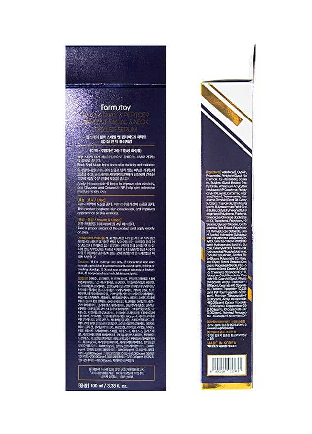 Farmstay Black Snail & Peptide 9 Perfect Facial & Neck Roller Serum – Firming & Lifting, Deep Hydration & Skin Elasticity, Snail Mucin & 9 Peptides for Youthful Glow & Smooth Skin, 100ml