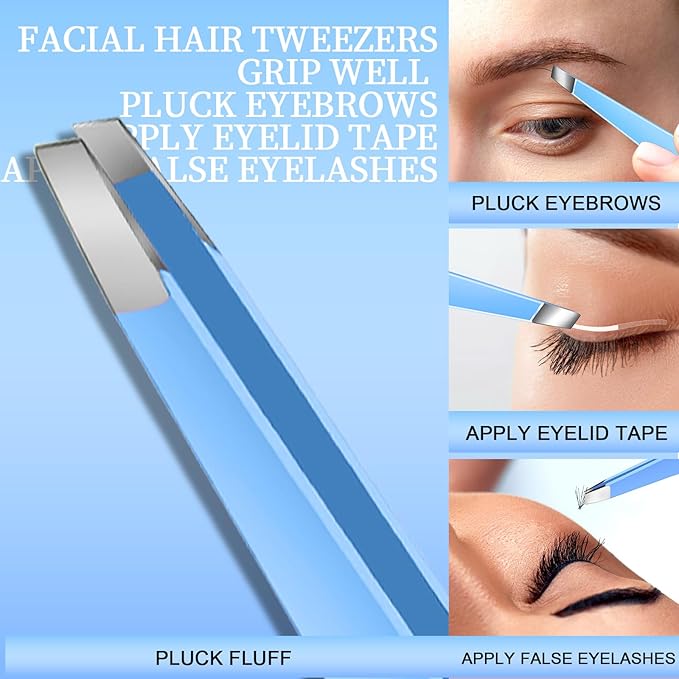 Teenitor 7 Pcs Professional Blackhead Remover Tweezers and Pimple Popper Tool Kit, Tweezers for Women Facial Hair, Blackhead Extractor, Pimple Extractor, Light Blue