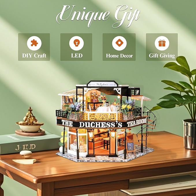 CUTEBEE Dollhouse Miniature with Furniture, DIY Wooden Dollhouse Kit Plus Dust Proof, Creative Room Idea (The Duchess's Tea Room)