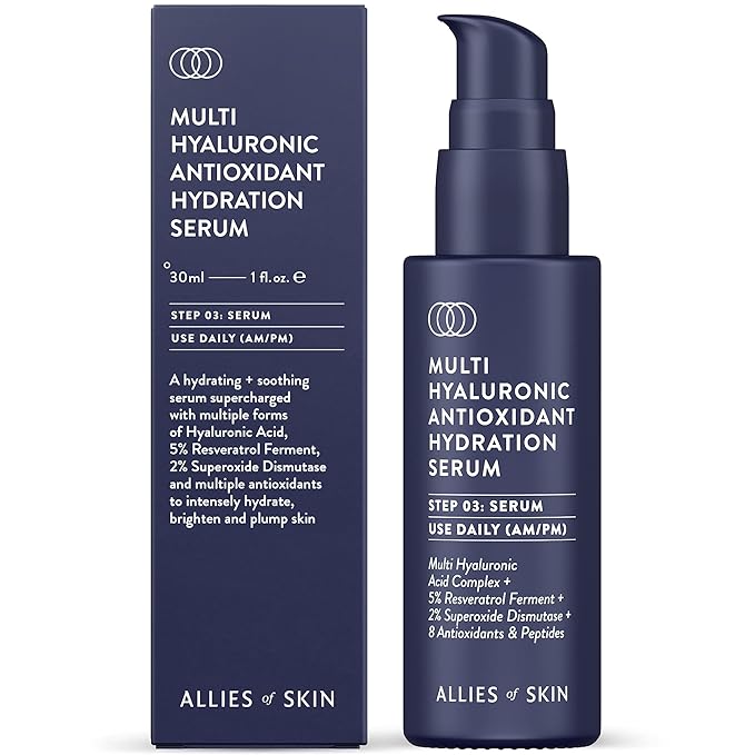 Allies of Skin Multi Hyaluronic Antioxidant Hydration Serum: Niacinamide, Vitamin E, Astaxanthin, Superoxide Dismutase. Anti-Aging. Intensely Hydrates, Brightens & Strengthens Skin 1 oz / 30 ml
