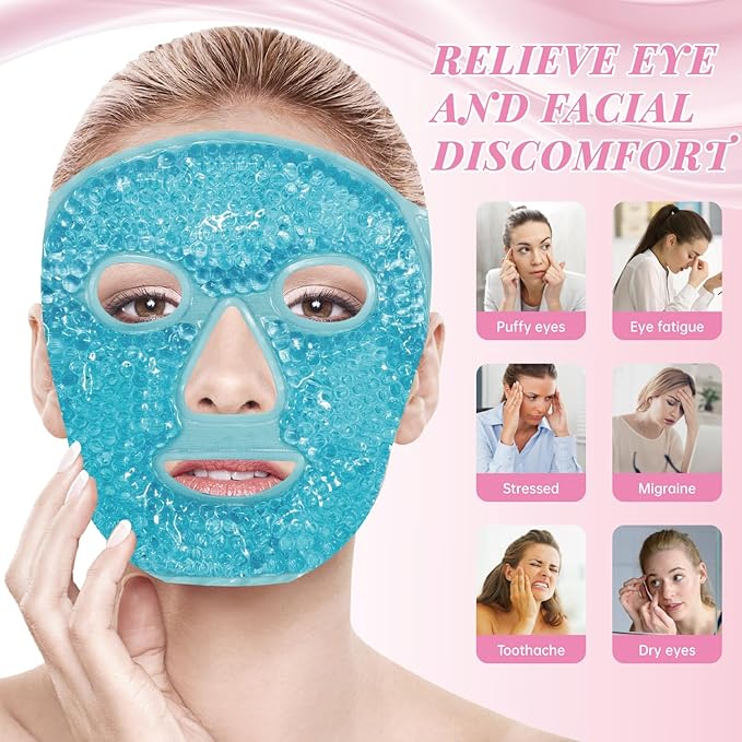 ZNÖCUETÖD Ice Face Roller Facial Jade Roller and Ice Face Mask Cold Cooling Gel Mask Gift Set for Women Face Aging Wrinkles Lifting Firming Puffy Eyes, Eye Face Neck Roller Massager SPA Tools
