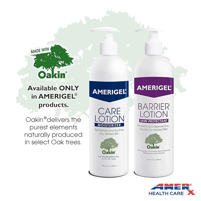 AMERIGEL Total Day & Night Skin Care Bundle - Barrier Lotion Skin Protectant Bottle With Pump (16 oz.) - Care Lotion Hypoallergenic Moisturizer Bottle With Pump (16 oz.)