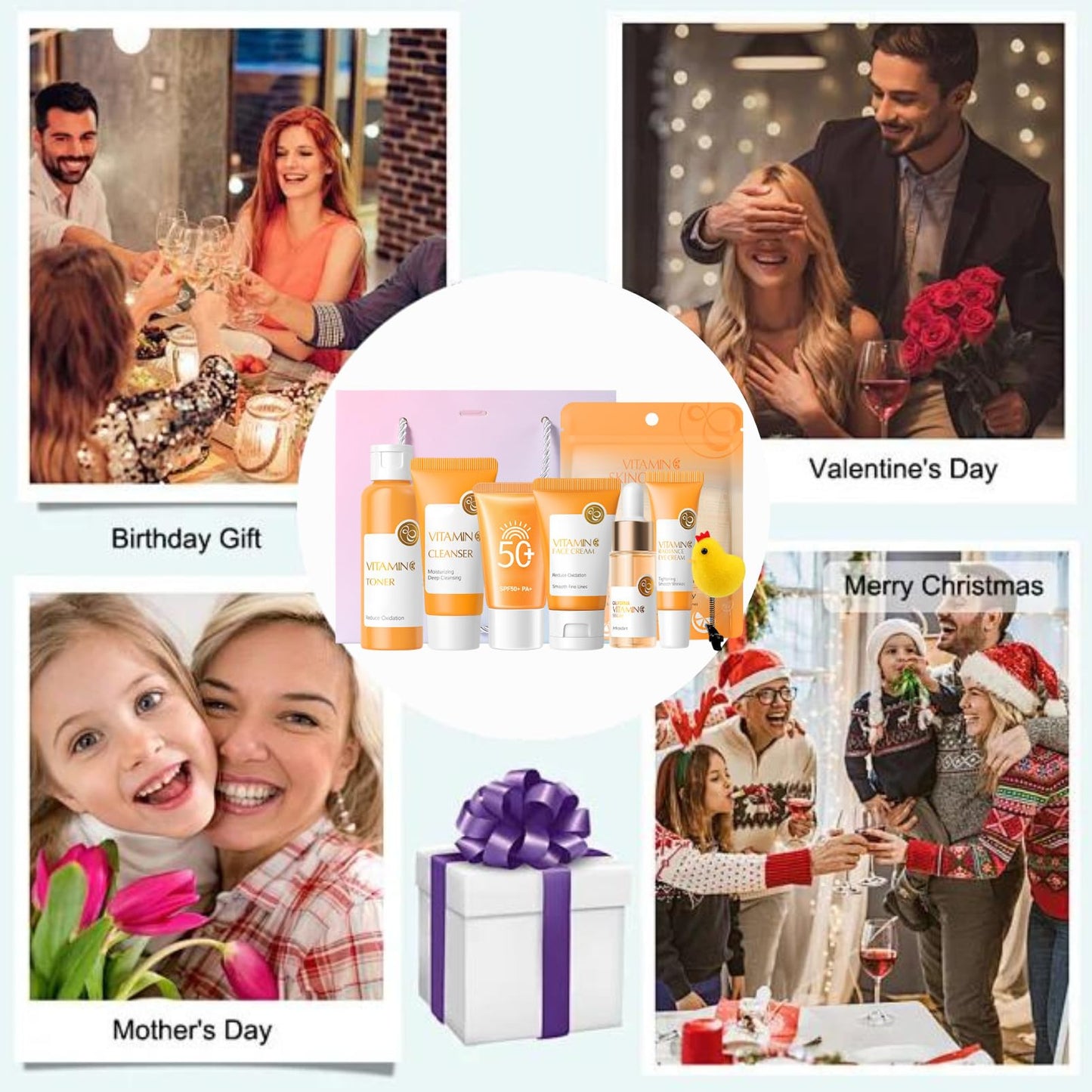 Skincare Set Vitamin C Girls Gifts - Skin Care Set Antioxidant - Hydrating Skin Care Kit for Women with Sunscreen,Toner,Serum,Eye Cream - Skin Care for Teens 10-12 (One Size, 8PCS Vitamin C Scent)