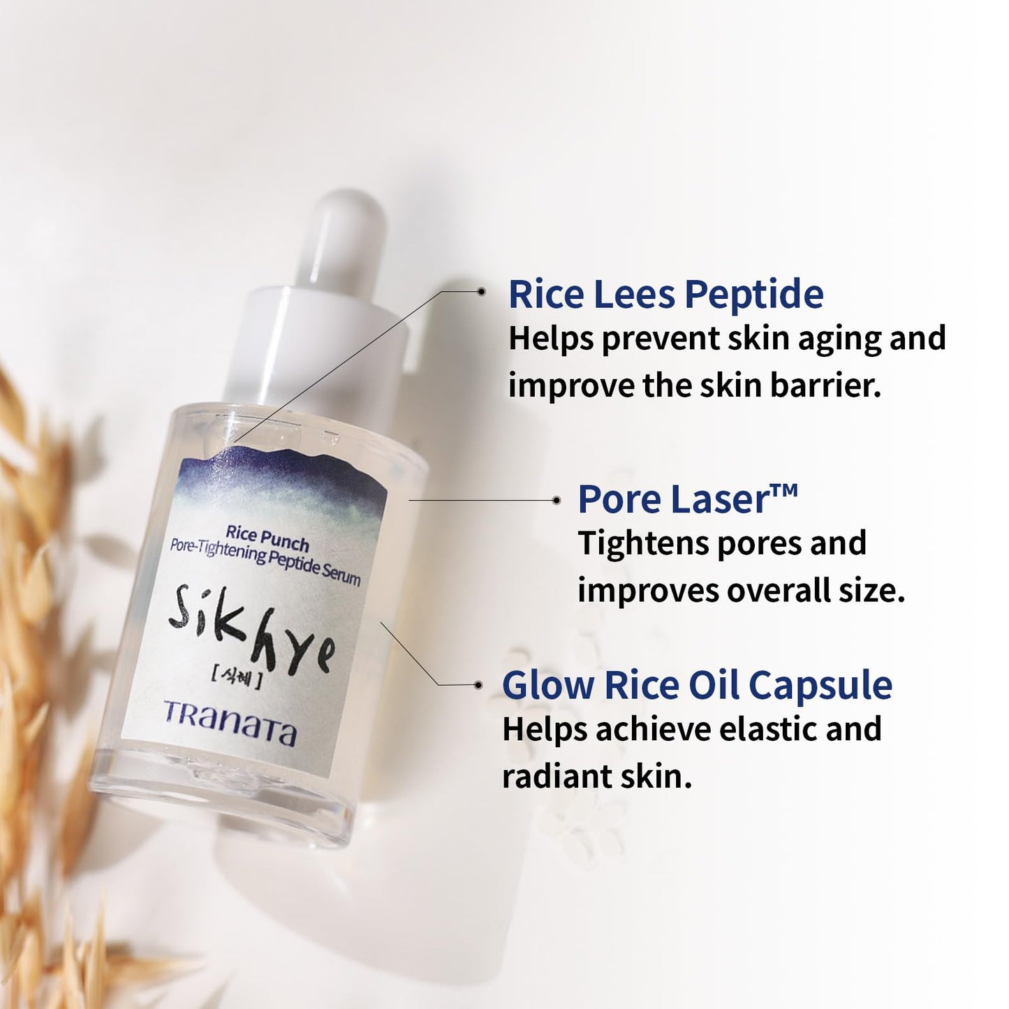 [TRANATA] Rice Punch Peptide Capsule Serum Pore tightening – Korean rice skincare with 80% Rice peptide for Glass Skin Glow Pore tightening Hydration peptide Rice& Lactobacillus for Face