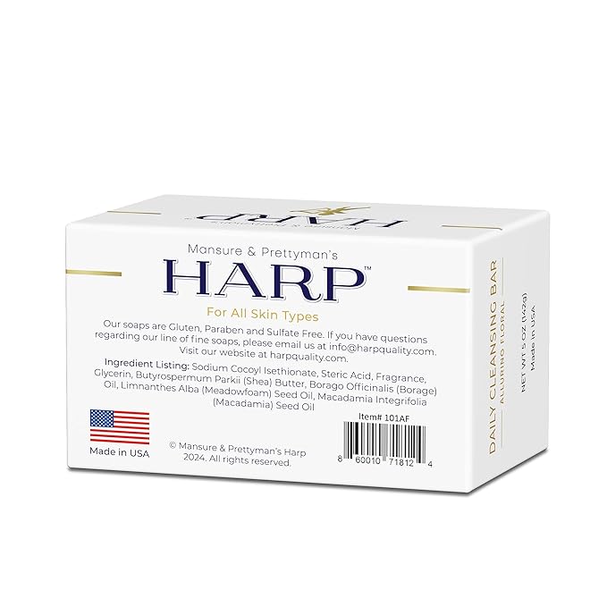 HARP pH-Balanced (5.0-6.0) Body Wash Bar - Exceptionally Gentle For Dry or Sensitive Skin + Shea Butter + Borage oil | Non-Comedogenic | Soap/Lye/Dye-Free. VANILLA LAVENDER FRAGRANCE