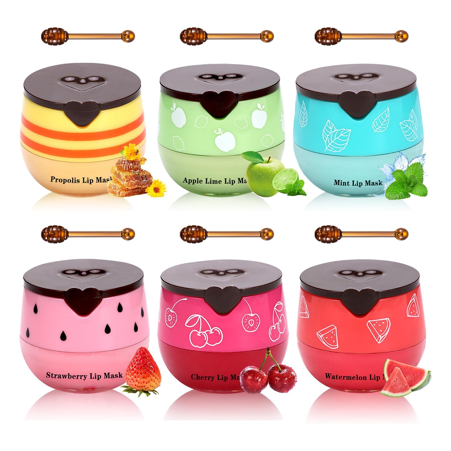 LZXLUKGIR 6PCS Honey Pot Lip Balm,Moisturizing Beebalm Lip Balm,Repair Bee Lip Balm Honey Pot,Fruity Lip Sleeping Mask,Hydrating Lip Mask Overnight,Reduces Lip Lines Lip Care Products
