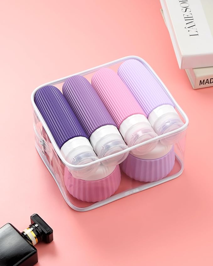 Travel Bottles for Toiletries 8 Pack, Tsa Approved Travel Size Toiletries 3 oz, Travel Containers for Toiletries, with Clear Bag, Leak Proof Silicone Squeezable Travel Essentials Creams Jars