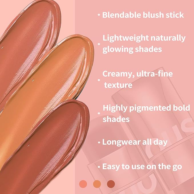 Boobeen Cream Blush Stick for Cheek Makeup, Multi Creamy Formula