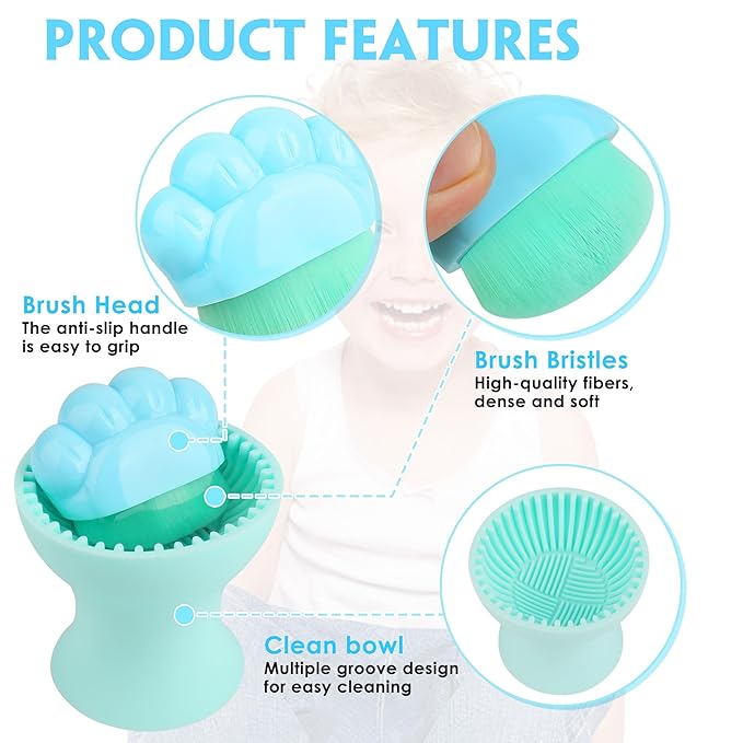 Azazccm Sunscreen Applicator for Kids, 2pcs Sunblock Buddy Brush Set, Suncream & Lotion Brush with Cleaner, Travel Size for Liquid Foundation BB Cream Moisturizer Body Makeup 1.97x1.97inch