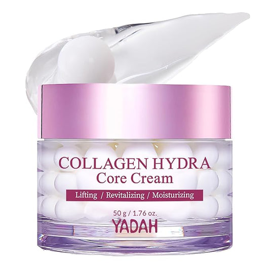 YADAH Collagen Hydra Core Cream - Barrier Repair Moisturizer with 10 Types of Hyaluronic Acids, 1000ppm Low Molecular Collagen (Capsule) & Creamide, Deep Hydration for Sensitive Skin, 1.76 oz