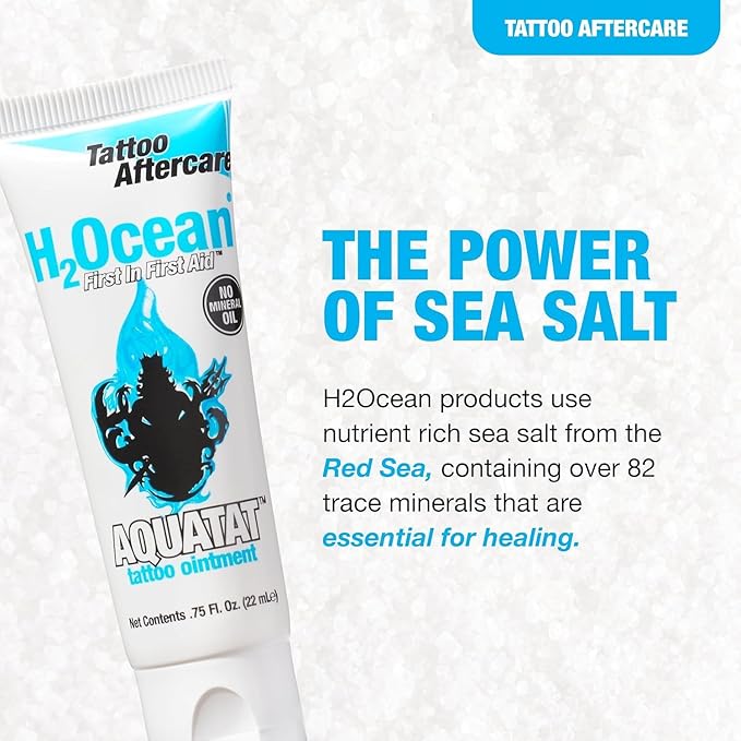 H2Ocean Aquatat Tattoo Healing Ointment - Tattoo Aftercare Cream for Tattoo Supplies - Fragrance- & Dye-Free Tattoo Care Ointment with Vitamins A & B - 0.75 oz (Pack of 2)