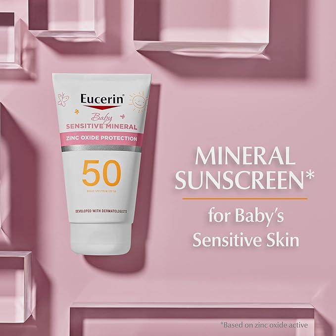 Eucerin Sun Sensitive Mineral Baby Sunscreen SPF 50, Sunscreen Lotion with Zinc Oxide Protection, Mineral Sunscreen, 4 Fl Oz Tube