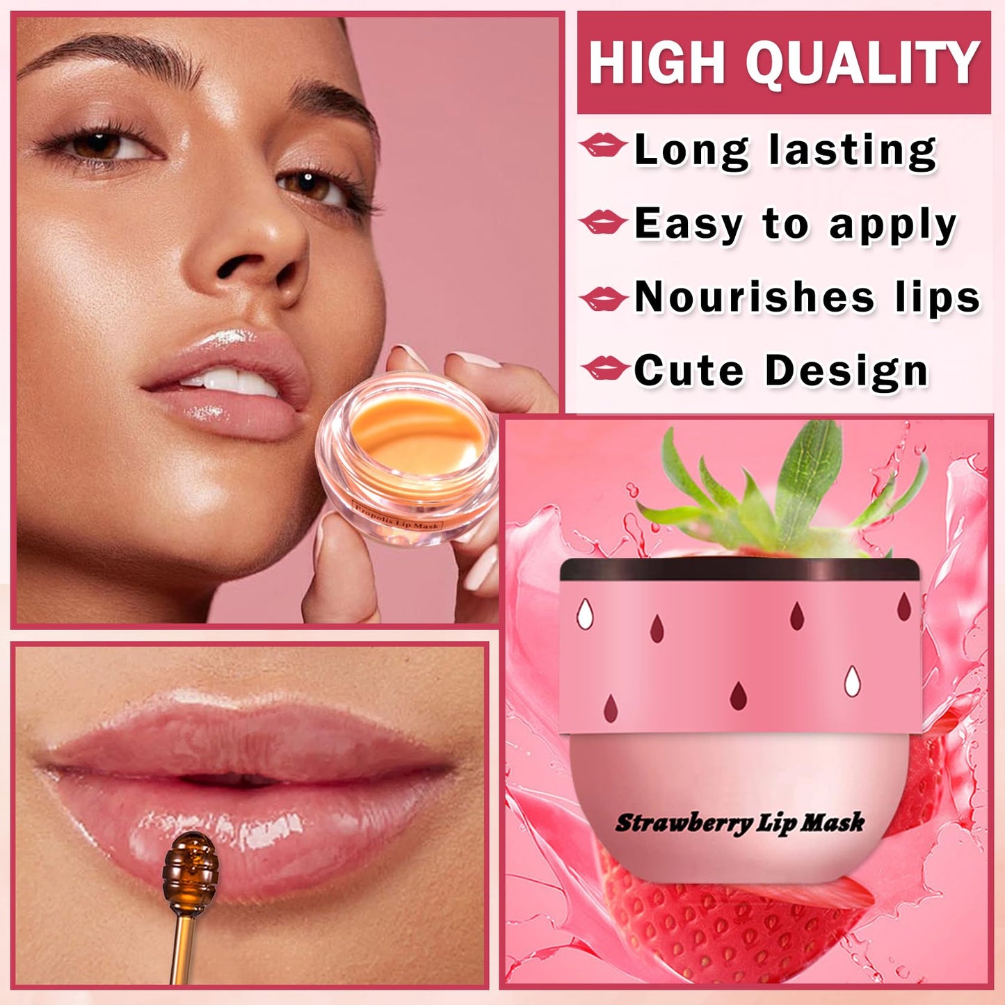 LZXLUKGIR 4PCS Honey Lip Balm Hydrating Honey Lip Mask Overnight Propolis Bee Balm Lip Balm Prevention Dry and Cracked Lip Scrub Exfoliator (Honey+Strawberry+Coconut+Watermelon)