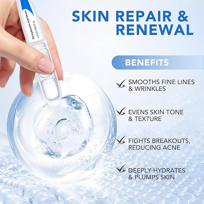 3% Hyaluronic Acid Serum for Face,Ultra-Hydrating Wake Nature Perfection Hyaluronic Acid, Hydration & Moisture Facial Serum for Fine Lines & Wrinkles, Single-Use (1.2 ml)*30