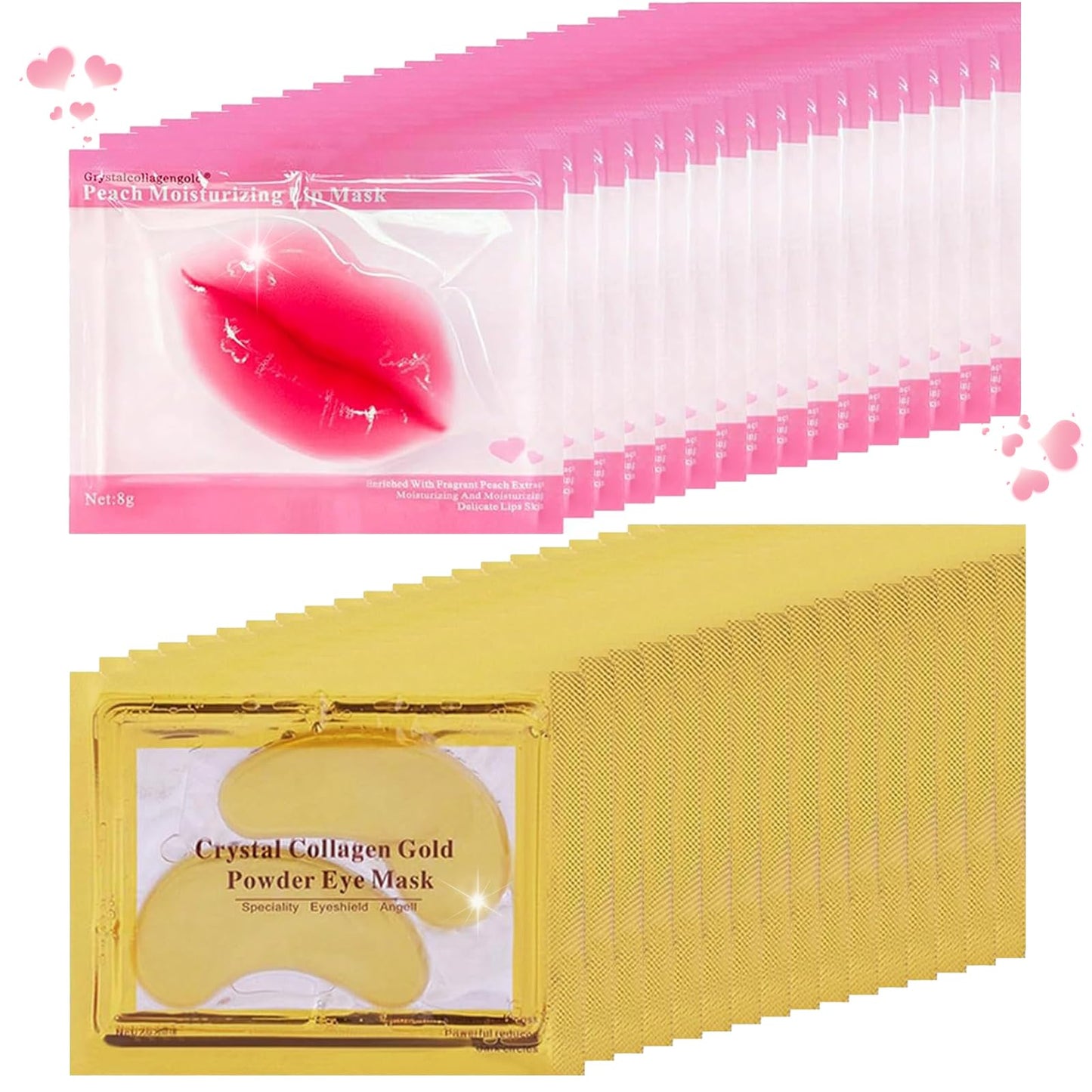 32 Pairs Eye Masks & Lip Masks, Collagen Crystal Lip Mask and Eye Mask, Crystal Collagen Eye Patches for Puffy Eyes, Effectively Eliminates Dark Circles and Eye Bags, Reduces Lip Wrinkles