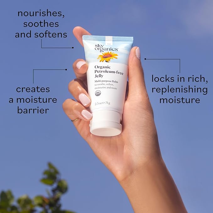 Sky Organics Organic Petroleum-free Jelly, Multi-Purpose Skin Care Balm with Organic Shea Butter, Coconut Oil, Olive Oil & Vitamin E, Moisturizing Lip Balm & Moisturizer for Dry Skin, 2.5 Oz w Ebook