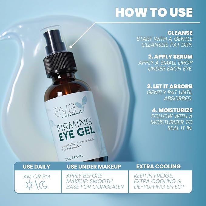 Anti-Aging Eye Gel - Luxurious Hydrating Under Eye Cream For Dark Circles and Puffiness, Bags, Crows Feet, Wrinkles - With Hyaluronic Acid & Skin-Firming Peptides Serum 2 oz (2 Pack)