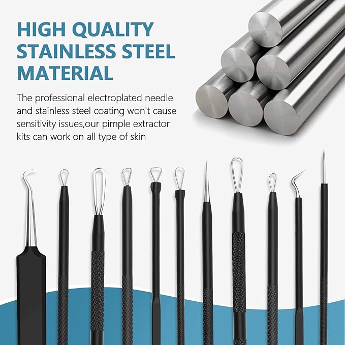 Pimple Popper Tool Kit,Blackhead Remover Tool 6 Pcs Blackhead Extractor Tool for Face Comedone Zit Acne Whitehead Blemish, Stainless Steel Extraction Tools Set