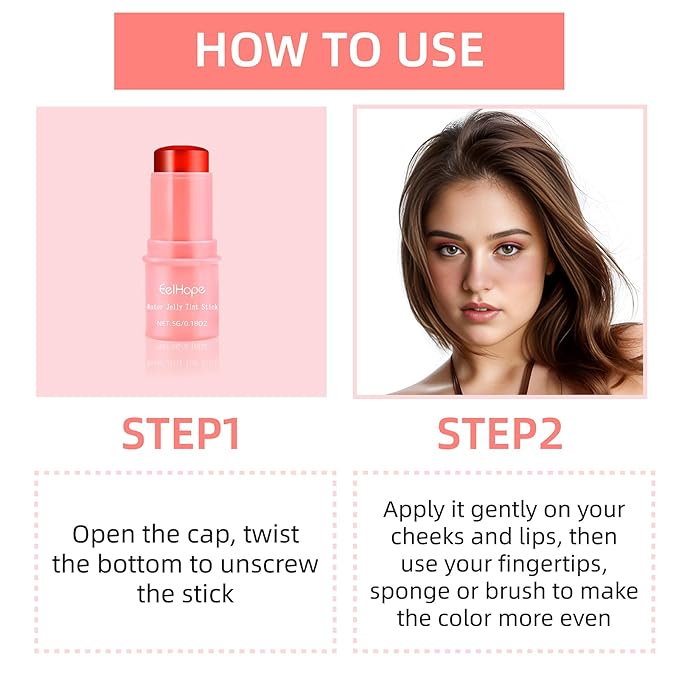 Cooling Water Jelly Tint, Makeup Lip Tint Jelly Blush Stick, Jelly Blush Stick Lip Stain, 1,000+ Swipes Per Stick, Vegan, Cruelty Free, Buildable Watercolor Finish (Berry)