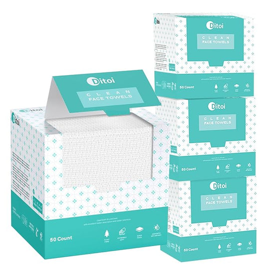 Face Towels, 10"×12" Disposable Face Towel, Face Towelettes XL, Ultra Soft Makeup Remover Dry Wipes, Thick Face Towel for Cleansing, 200 Count (4 Pack)