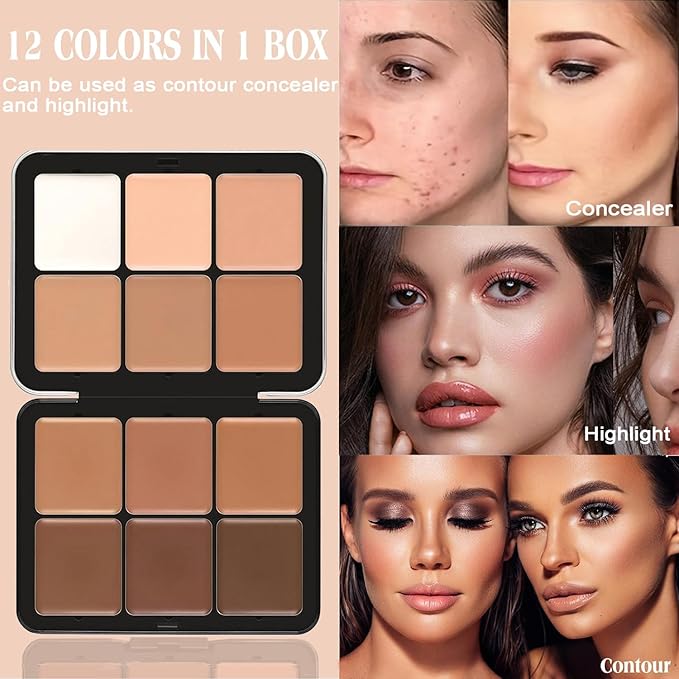 Cream Concealer Contour Palette, 12 Colors Foundation Palette