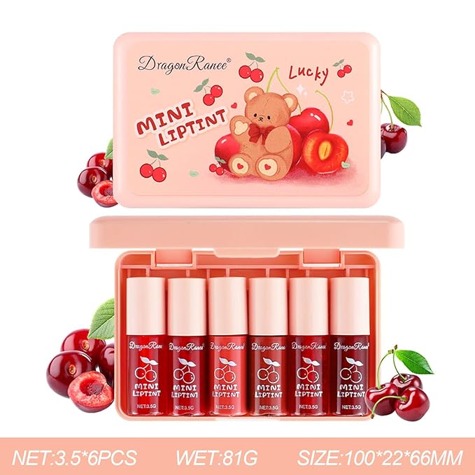 Eakroo 6 Colors Cherry Lip Tint Stain Set, Lip