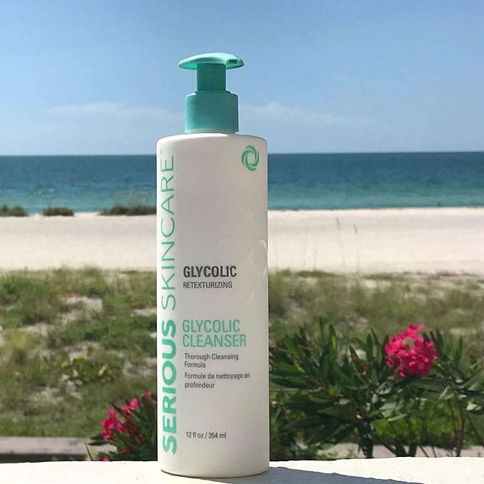 Serious Skincare Glycolic Cleanser - Skin Exfoliating Face Wash - 10% Glycolic Acid - Deep Pore Purifying - Removes Makeup, Oil, Blackheads and Impurities - Shave Prep - Anti-Aging 12 Fl. Oz.