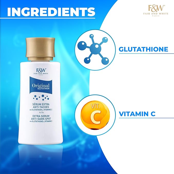 FAIR & WHITE Original Glutathione Dark Spot Serum - 1 fl oz / 30ml - Skin Brightening Serum, Helps to Reduce Skin Pigmentation - Skin Brightening Serum for Face & Body - with Glutathione & Vitamin C
